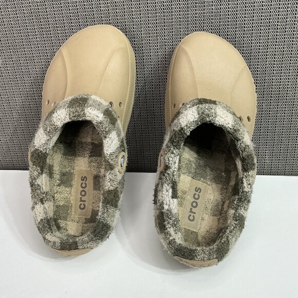 Crocs Women's Classic Lined Clog Slippers Beige & Plaid Size 9/11 - Picture 4 of 9
